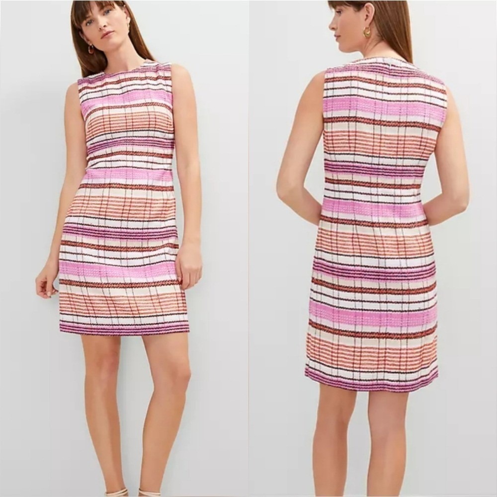 Ann Taylor New Pink Orchid Stripe Tweed Sleeveless Shift Dress SZ 18 Preppy 2025